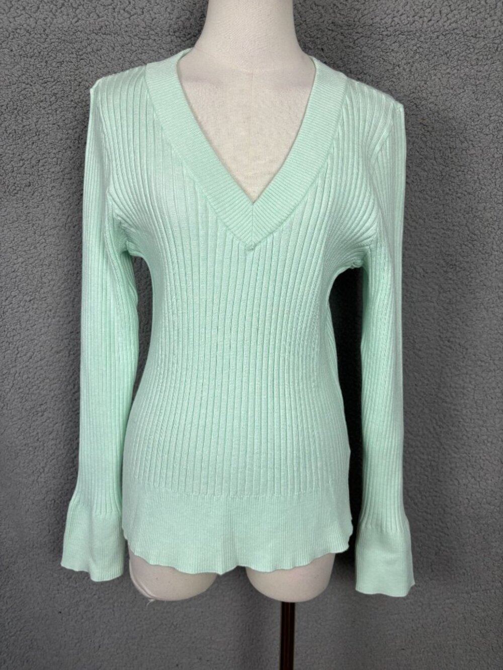 International Concepts Women's Ribbed V-Neck Sweater,Moonlight Jade Size XL NWT